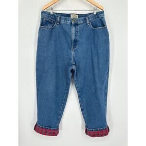 Vintage L.L. Bean High Rise Jeans Plaid Flannel Lined Relaxed Fit Straight Leg